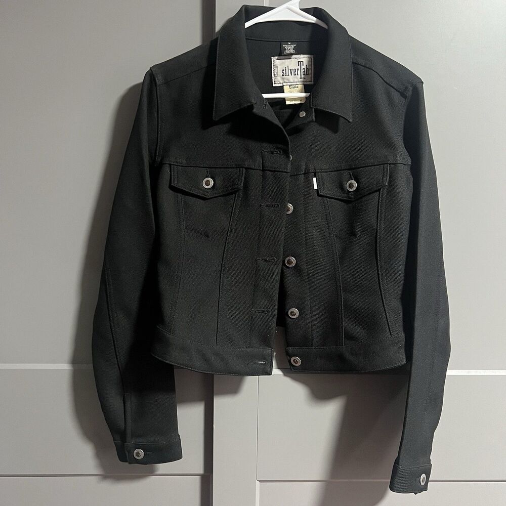 Levi’s Silver Tab Women Button Crop Trucker Jacket Black Medium Polyester